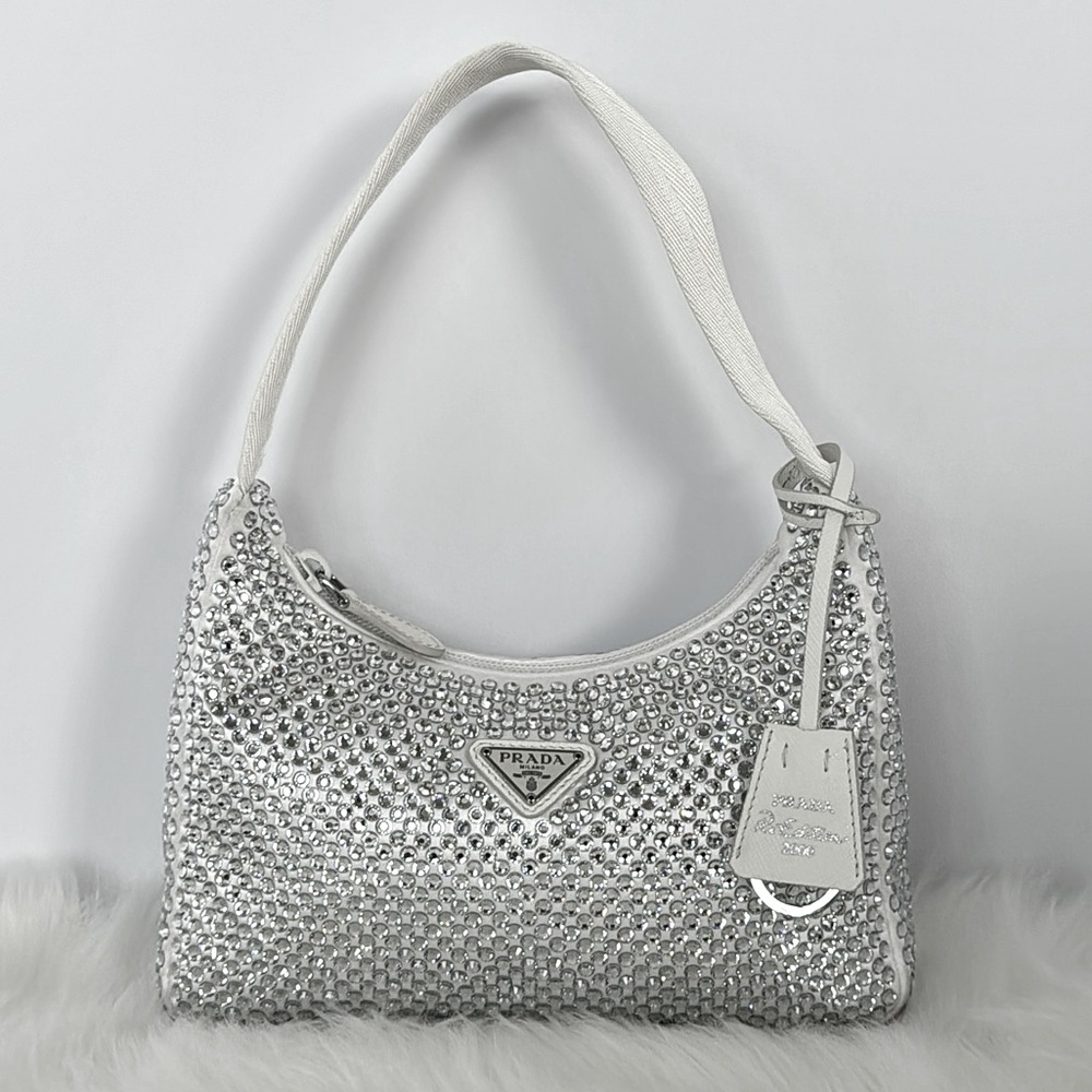 Prada Re-Edition Mini Satin Bag With Crystals